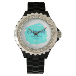 Bruidsmeisje blauw groen waterverf naam toevoegen  horloge