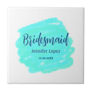 Bruidsmeisje blauw groen waterverf naam toevoegen tegeltje
