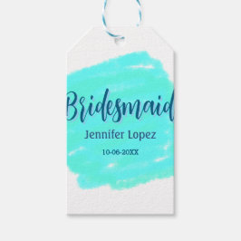 Bruidsmeisje blauw groene aquarel voeg naam datum  cadeaulabel