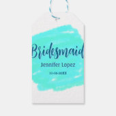 Bruidsmeisje blauw groene aquarel voeg naam datum  cadeaulabel (Achterkant)