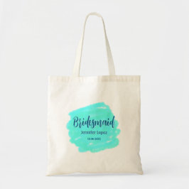 Bruidsmeisje blauw groene aquarel voeg naam datum  tote bag