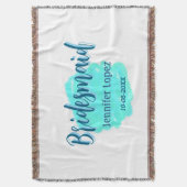 Bruidsmeisje blauw groene waterverf voeg naam datu deken (Voorkant Verticaal)