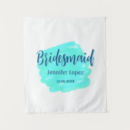 Bruidsmeisje blauwgroene aquarel naam datum stijl wandkleed