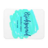 Bruidsmeisje blauwgroene waterverf naam datum stij magneet (Horizontaal)