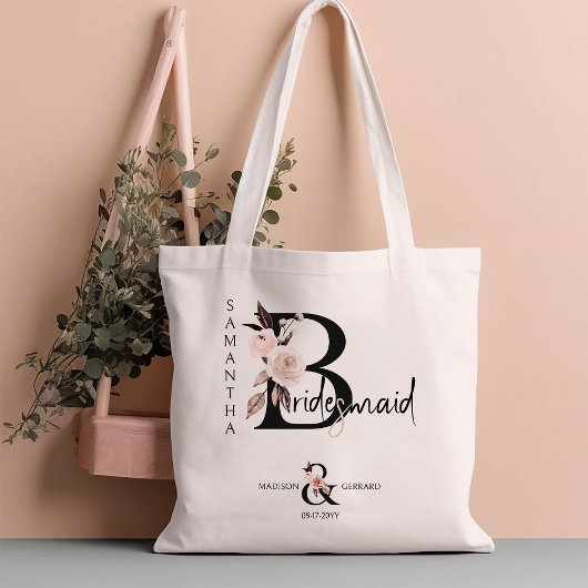 Bruidsmeisje Bloem Letter Boho Bloemen Bruiloft Tote Bag