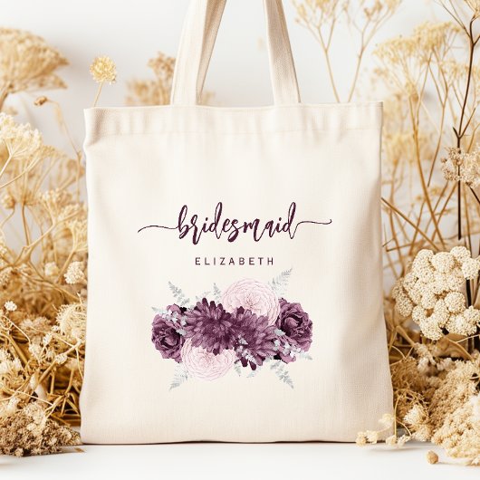 Bruidsmeisje Bloem Mauve Paars Blush Script Tote Bag