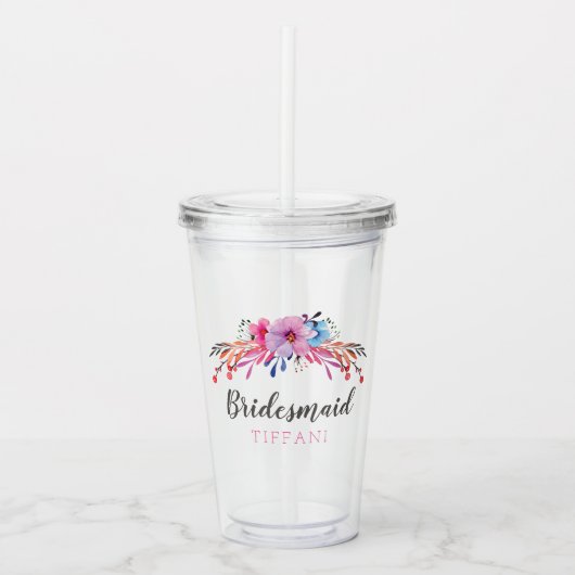 Bruidsmeisje Bloem Personalized Acryl Drinkbeker (Voorkant)