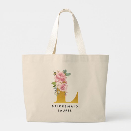 Bruidsmeisje Bloem Roze Goud Monogram Letter L Grote Tote Bag (Achterkant)