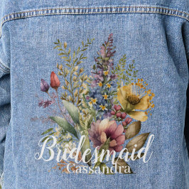 Bruidsmeisje Bloemen Naam Wildbloemen Bruiloft Denim Jacket
