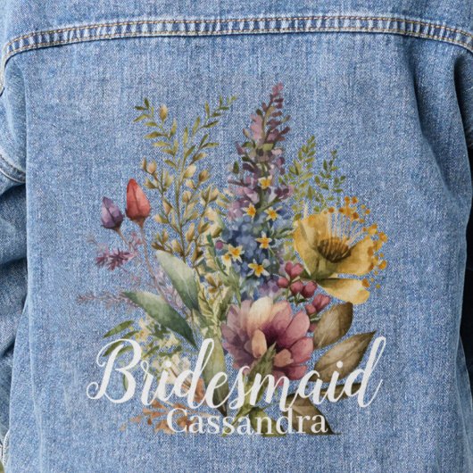 Bruidsmeisje Bloemen Naam Wildbloemen Bruiloft Denim Jacket