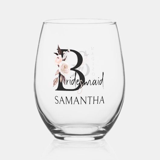 Bruidsmeisje Bloemenbrief Bruidsfeest Bruiloft Wijnglas Zonder Voet (Voorkant)