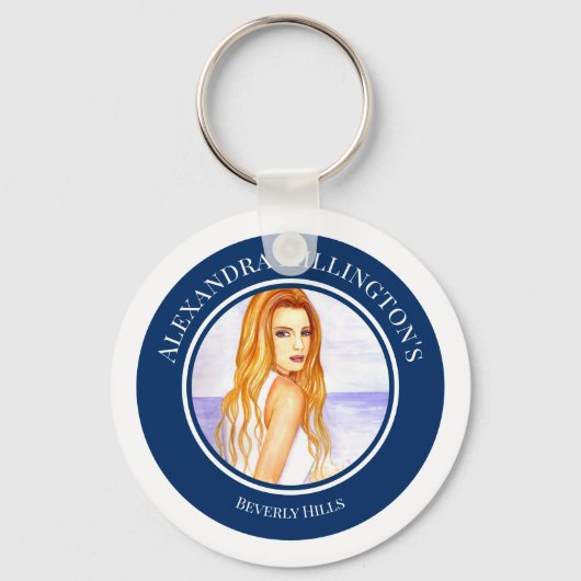 Bruidsmeisje blond haar meisje op het strand cirke sleutelhanger (Voorkant)