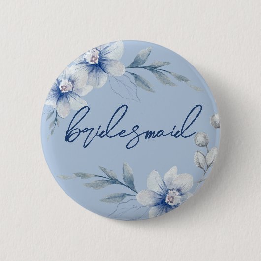 Bruidsmeisje Blue Floral Vrijgezellenfeest Button (Voorkant)