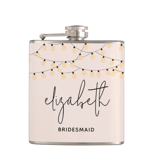 Bruidsmeisje Blush Roze Modern Script Heupfles (Voorkant)