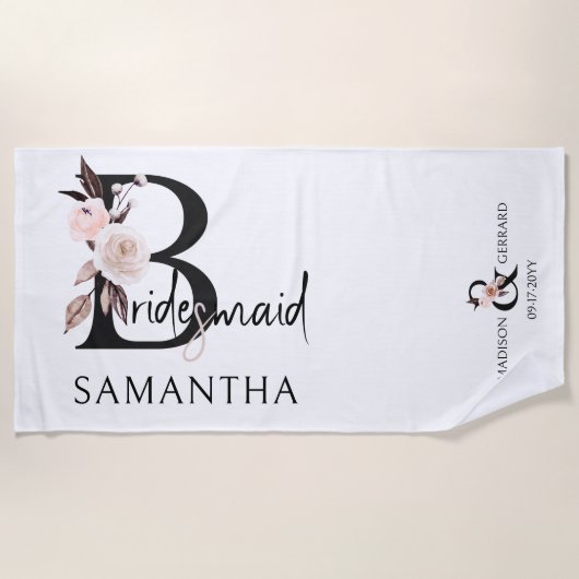 Bruidsmeisje Boho Bloemenbrief Bachelorette Weeken Strandlaken (Voorkant)