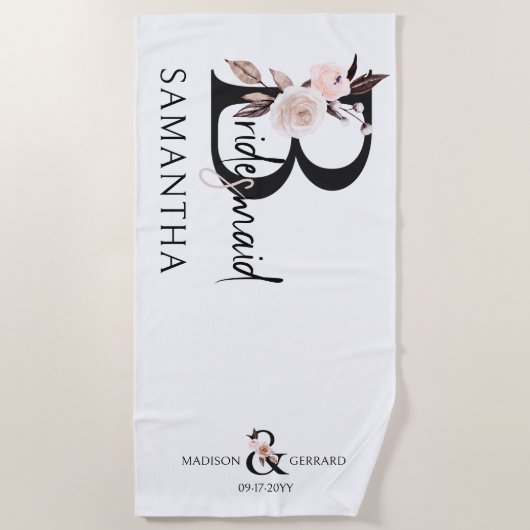 Bruidsmeisje Boho Bloemenbrief Bachelorette Weeken Strandlaken (Voorkant)