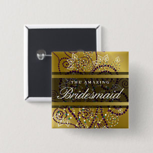 Bruidsmeisje Boho Paarse Spiraal Goud Trouwfeest Vierkante Button 5,1 Cm