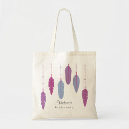 Bruidsmeisje Boho Paarse Veer Monogrammed Tote Bag