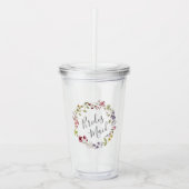 Bruidsmeisje Boho Wilde Bloemenkrans Bruiloft Acryl Drinkbeker (Voorkant)