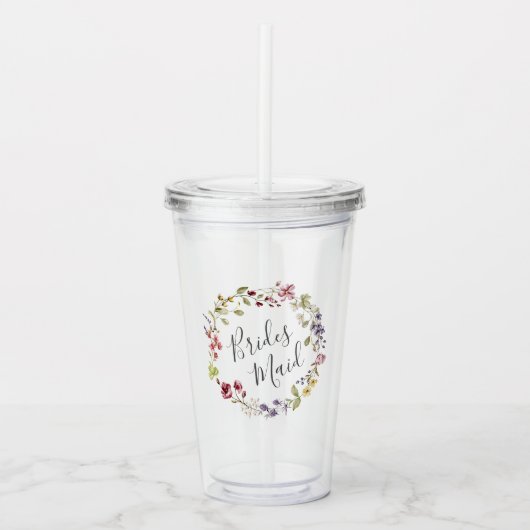 Bruidsmeisje Boho Wildflower krans bruiloft Acryl Drinkbeker (Voorkant)