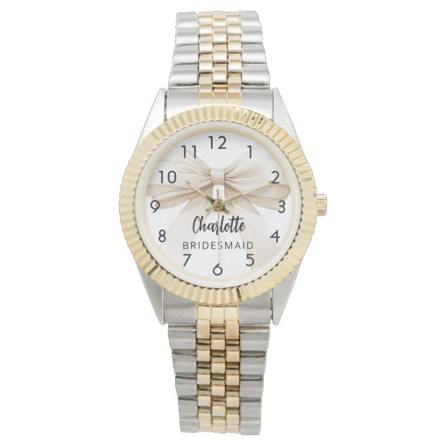 Bruidsmeisje boog beige crème naam horloge (Voorkant)