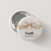 Bruidsmeisje boog beige crème naamplaatje ronde button 3,2 cm (Voorkant /achterkant)
