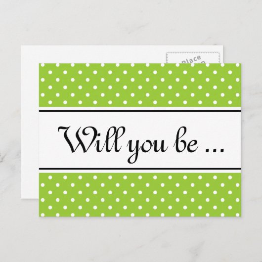 Bruidsmeisje briefkaarten | appelgroene poolpunten (Voorkant / Achterkant)