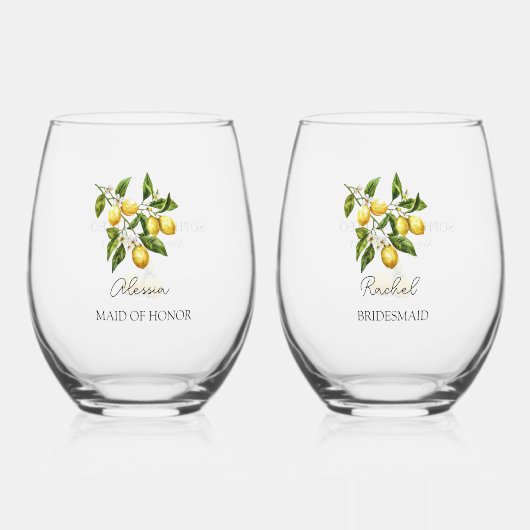 bruidsmeisje bruids partij citroen bruiloft thema wijnglas zonder voet (Voorkant)