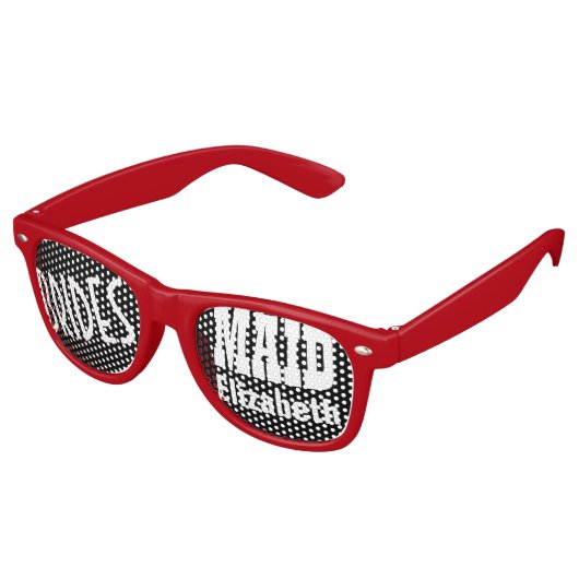 Bruidsmeisje bruiloft gunst zwart wit rood naam A0 Retro Zonnebril (Gekanteld)