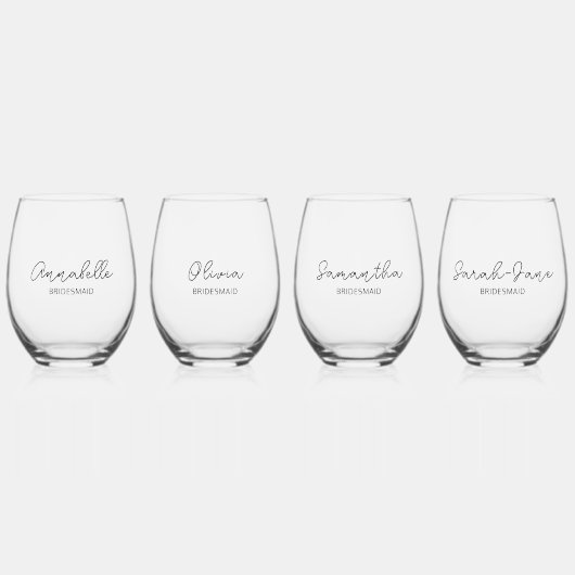 Bruidsmeisje bruiloft moderne wijnglas zonder voet (Voorkant)