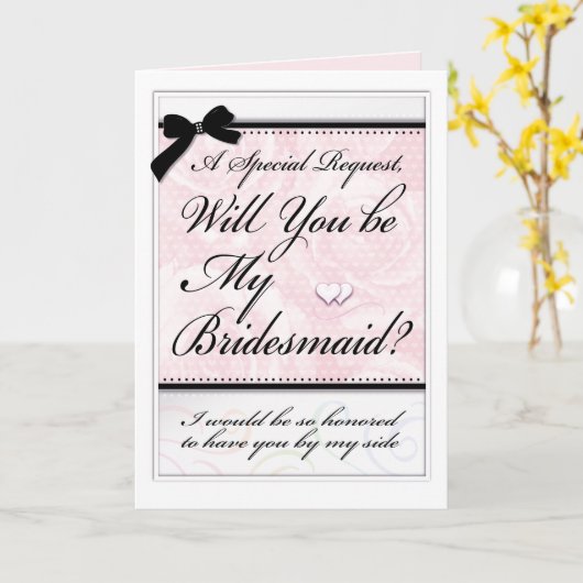 Bruidsmeisje bruiloft mooie roze rozen en harten kaart (Gele Bloem)