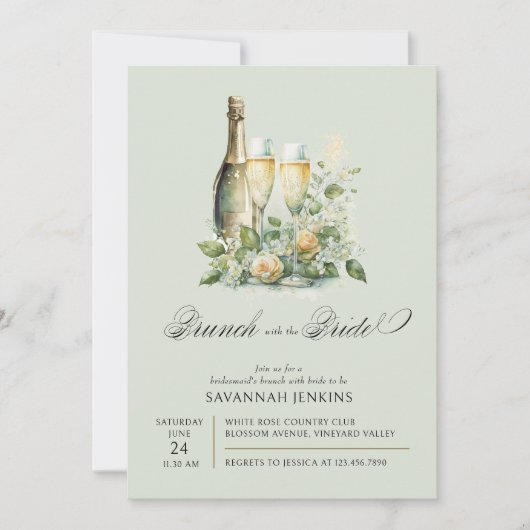 Bruidsmeisje Brunch met de Bruid Champagne Floral Kaart (Voorkant)