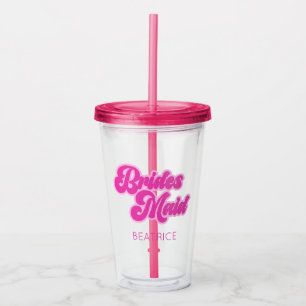 Bruidsmeisje Bubblegum Roze Retro Aangepaste Naam Acryl Drinkbeker