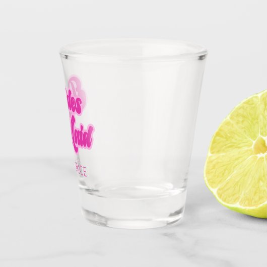 Bruidsmeisje Bubblegum Roze Retro Aangepaste Naam Shot Glas (Rechts)