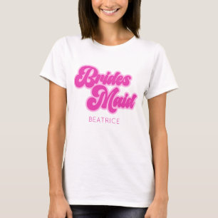 Bruidsmeisje Bubblegum Roze Retro Aangepaste Naam T-shirt