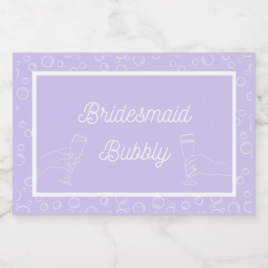 Bruidsmeisje Bubbly Mini Mousserende Wijn Lab Sparkling Wijnetiket (Enkel label)