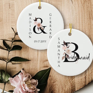 Bruidsmeisje cadeau Boho bloemletter Keramisch Ornament