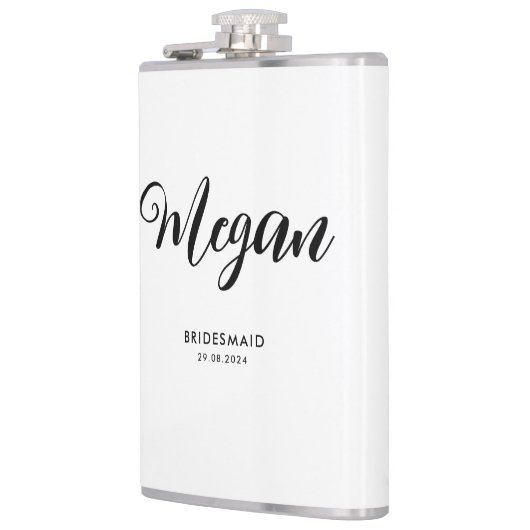 Bruidsmeisje Cadeau Bruiloft Modern Script Heupfles (Links)