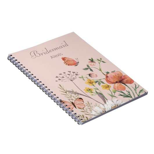 Bruidsmeisje Cadeau Elegant Blush Roze Bloemen Notitieboek (Rechterzijde)