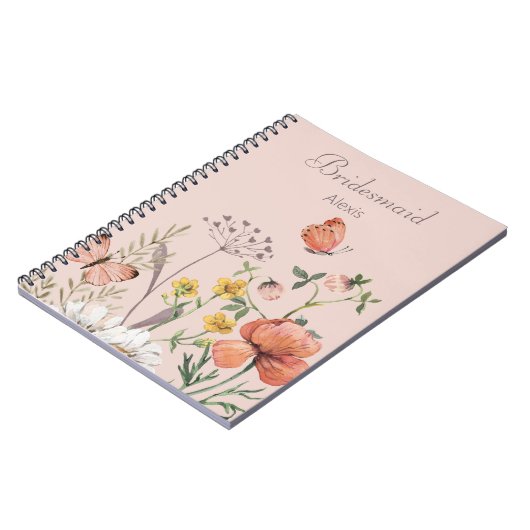 Bruidsmeisje Cadeau Elegant Blush Roze Bloemen Notitieboek (Linkerzijde)