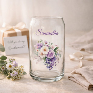 Bruidsmeisje Cadeau Elegante Paarse Bloemen Persoo Blikvorm Glas