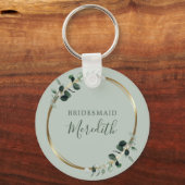 Bruidsmeisje Cadeau Eucalyptus Goud Initialen Sage Sleutelhanger (Voorkant)