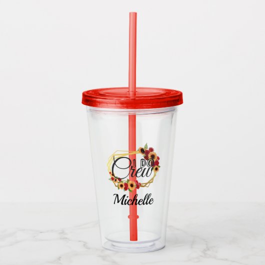 Bruidsmeisje cadeau I Do Crew Zonnebloemen Rozen Acryl Drinkbeker (Voorkant)