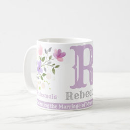 Bruidsmeisje cadeau met naam & initiaal. Bloemontw Koffiemok