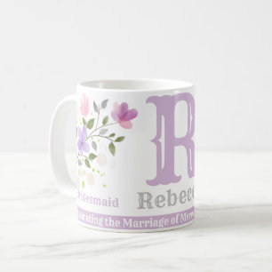 Bruidsmeisje cadeau met naam & initiaal. Bloemontw Koffiemok