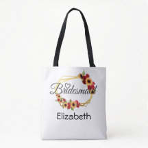 Bruidsmeisje cadeau, zonnebloem, rozen, gouden fra
