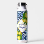 Bruidsmeisje cadeaus blauwe tegels citroen Italiaa Waterfles (Voorkant)