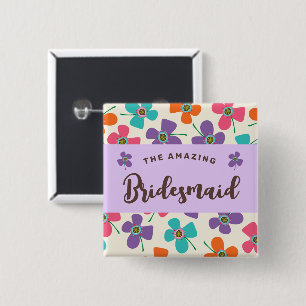Bruidsmeisje Chic Madeliefjes Mooie Trouwnaamkaart Vierkante Button 5,1 Cm