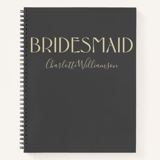 Bruidsmeisje Chic Zwarte Gouden Typografie Naam Br Notitieboek (Voorkant)
