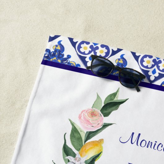 Bruidsmeisje Citroen Blauwe Italiaanse Tegels Brui Strandlaken (In situ)